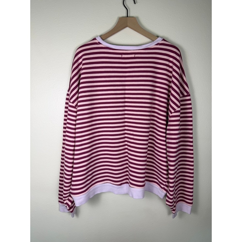 FREE PEOPLE Boho Sweatshirt Twee Loungewear Women Large Pink Striped Oversized - Picture 3 of 6